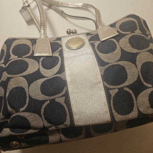 Coach Y2K Signature Stripe Kisslock Medium Tote Shoulder Handbag - Picture 4 of 12